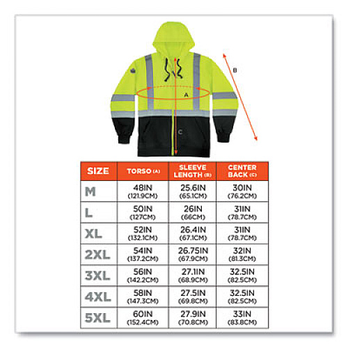 ergodyne GloWear 8372 ZipUp HiVis Class 3 Zip Hooded Sweatshirt with Black Bottom, Polar Fleece, Lime, Large (21844)