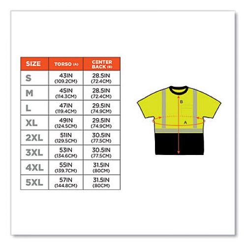 ergodyne GloWear 8280BK Class 2 Performance T-Shirt with Black Bottom, Polyester, Small, Lime (22532)