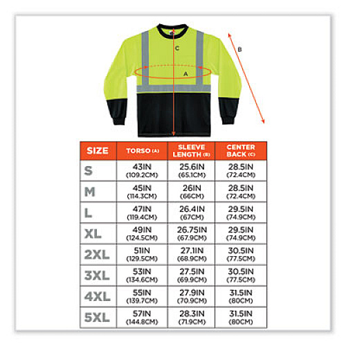 ergodyne GloWear 8281BK Class 2 Long Sleeve Shirt with Black Bottom, Polyester, 5X-Large, Lime (22639)
