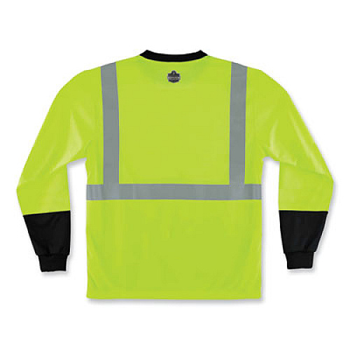 ergodyne GloWear 8291BK Type R Class 2 Black Front Long Sleeve T-Shirt, Polyester, Small, Lime (22702)