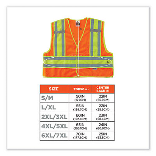 ergodyne GloWear 8245PSV Class 2 Public Safety Vest, Polyester, 6X-Large/7X-Large, Orange (23390)