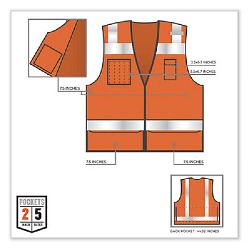 ergodyne GloWear 8253HDZ Class 2 Heavy-Duty Mesh Surveyors Vest, Polyester, Large/X-Large, Orange (23315)