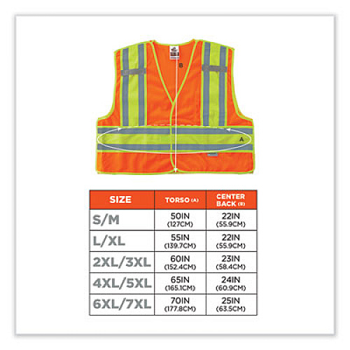ergodyne GloWear 8245PSV Class 2 Public Safety Vest, Polyester, 2X-Large/3X-Large, Orange (23387)