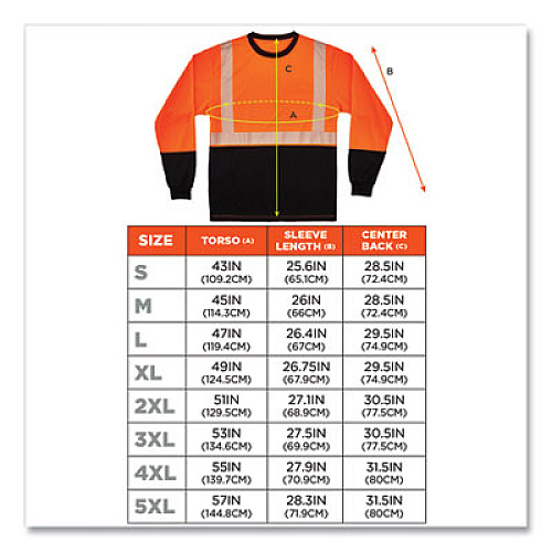 ergodyne GloWear 8281BK Class 2 Long Sleeve Shirt with Black Bottom, Polyester, 2X-Large, Orange (22686)