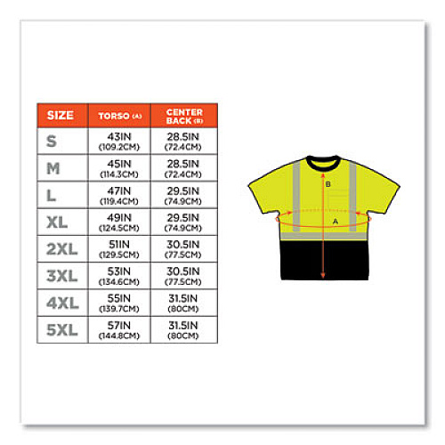 ergodyne GloWear 8280BK Class 2 Performance T-Shirt with Black Bottom, Polyester, 5X-Large, Lime (22539)