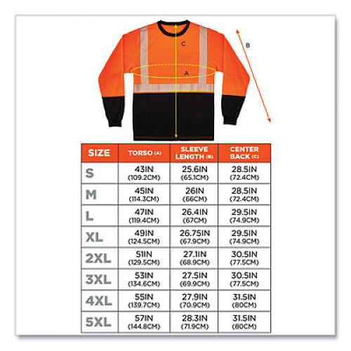 ergodyne GloWear 8281BK Class 2 Long Sleeve Shirt with Black Bottom, Polyester, Large, Orange (22684)