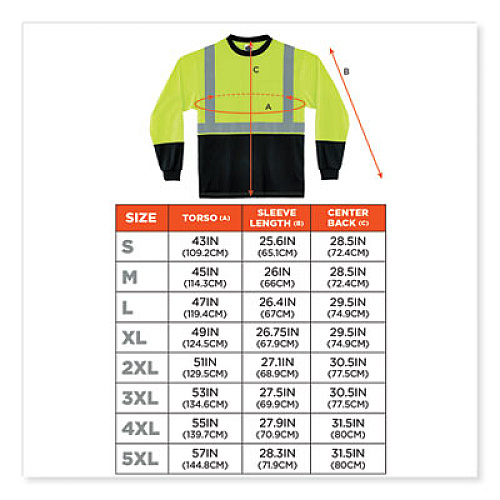 ergodyne GloWear 8281BK Class 2 Long Sleeve Shirt with Black Bottom, Polyester, Large, Lime (22634)