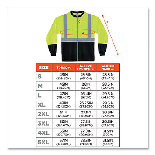 ergodyne GloWear 8281BK Class 2 Long Sleeve Shirt with Black Bottom, Polyester, Small, Lime (22632)