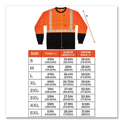 ergodyne GloWear 8281BK Class 2 Long Sleeve Shirt with Black Bottom, Polyester, 5X-Large, Orange (22689)