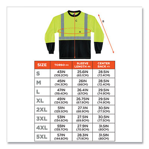 ergodyne GloWear 8281BK Class 2 Long Sleeve Shirt with Black Bottom, Polyester, 3X-Large, Lime (22637)