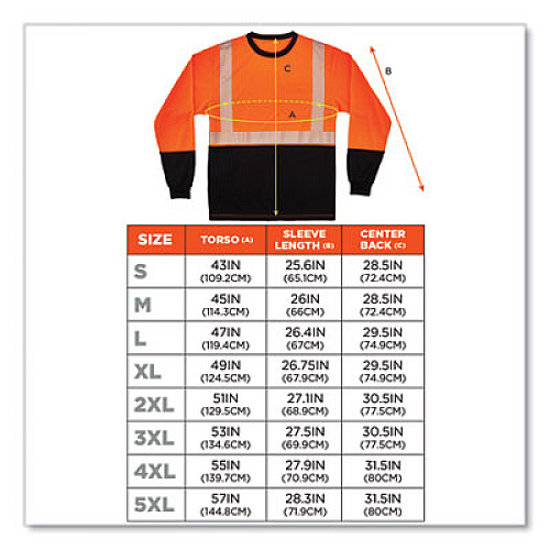 ergodyne GloWear 8281BK Class 2 Long Sleeve Shirt with Black Bottom, Polyester, X-Large, Orange (22685)