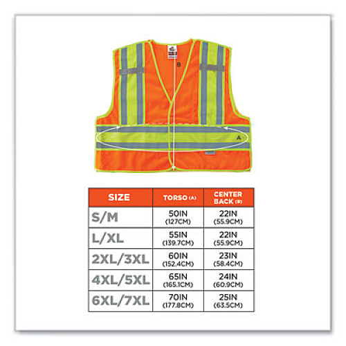 ergodyne GloWear 8245PSV Class 2 Public Safety Vest, Polyester, Small/Medium, Orange (23383)