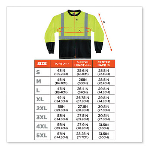 ergodyne GloWear 8291BK Type R Class 2 Black Front Long Sleeve T-Shirt, Polyester, 2X-Large, Lime (22706)