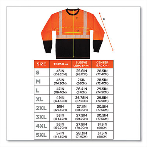 ergodyne GloWear 8281BK Class 2 Long Sleeve Shirt with Black Bottom, Polyester, Small, Orange (22682)