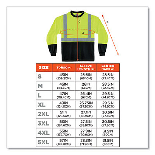 ergodyne GloWear 8281BK Class 2 Long Sleeve Shirt with Black Bottom, Polyester, 2X-Large, Lime (22636)