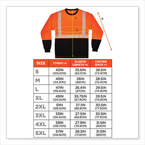 ergodyne GloWear 8281BK Class 2 Long Sleeve Shirt with Black Bottom, Polyester, 3X-Large, Orange (22687)