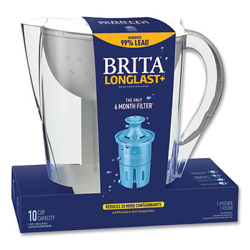 Brita Pacifica Pitcher with Longlast+ Filter, 10 Cups, White/Clear (36515)