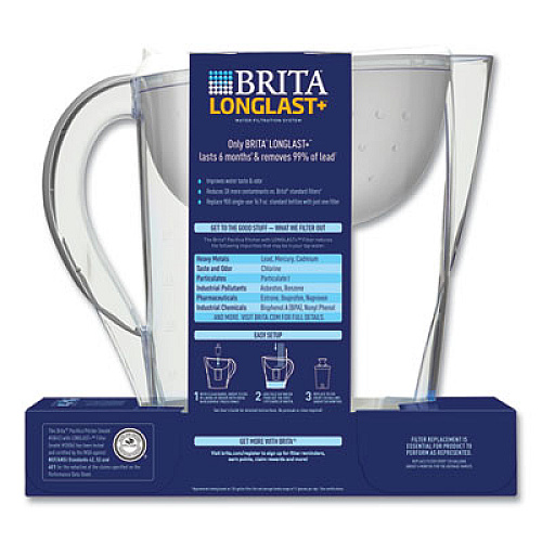 Brita Pacifica Pitcher with Longlast+ Filter, 10 Cups, White/Clear (36515)