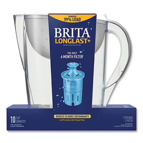 Brita Pacifica Pitcher with Longlast+ Filter, 10 Cups, White/Clear (36515)