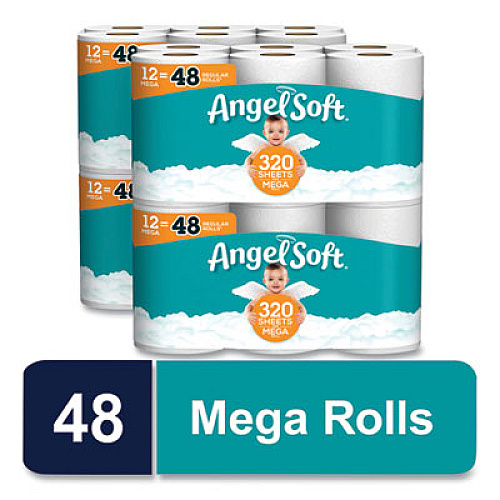 Angel Soft Mega Toilet Paper, Septic Safe, 2-Ply, White, 320 Sheets/Roll, 48 Rolls/Pack (7940350)
