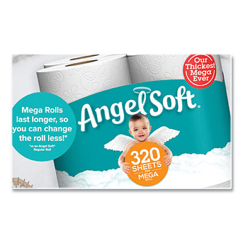 Angel Soft Mega Toilet Paper, Septic Safe, 2-Ply, White, 320 Sheets/Roll, 48 Rolls/Pack (7940350)