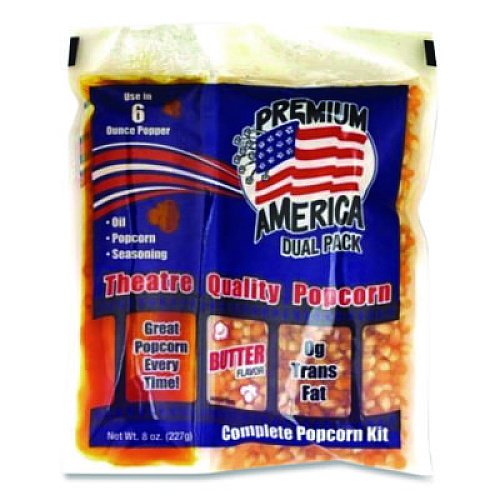 Great Western Products Premium America Popcorn, Butter, 8 oz Pack, 36/Carton (GRE00016)