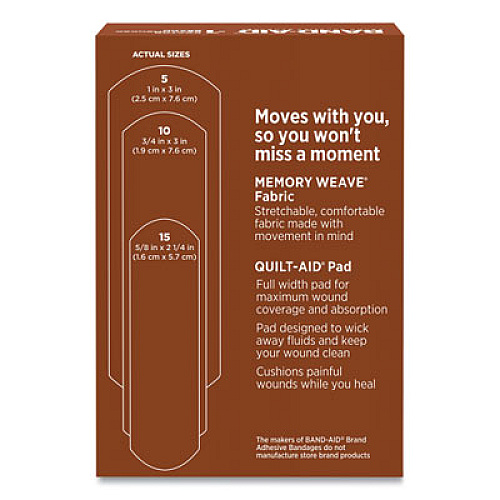 BAND-AID OurTone Adhesive Bandages, BR55, 2.25 x 0.63; 3 x 0.75; 3 x 1, Medium Brown, 30/Pack (119586)