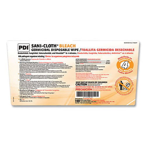Sani Professional Sani-Cloth Bleach Germicidal Disposable Wipes, 1-Ply, 7.5 x 15, Unscented, White, 160/Pail, 2 Pails/Carton (P7007P)