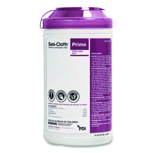 Sani Professional Sani-Cloth Prime Germicidal Disposable Wipes, Extra-Large, 1-Ply, 7.5 x 15, Unscented, White, 70/Canister, 6 Canisters/Carton (P24284)