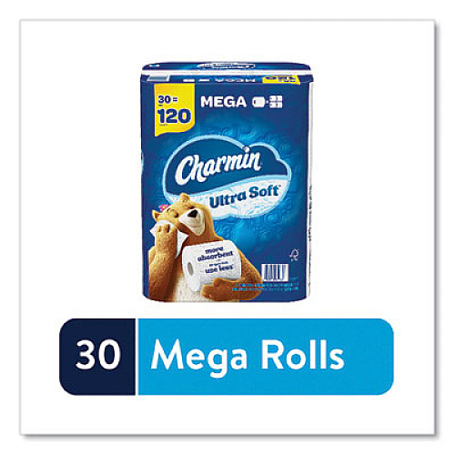 Charmin Ultra Soft Bathroom Tissue, Mega Roll, Septic Safe, 2-Ply, White, 244 Sheets/Roll, 30 Rolls/Pack (01537)