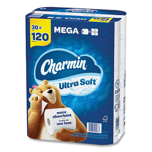 Charmin Ultra Soft Bathroom Tissue, Mega Roll, Septic Safe, 2-Ply, White, 244 Sheets/Roll, 30 Rolls/Pack (01537)