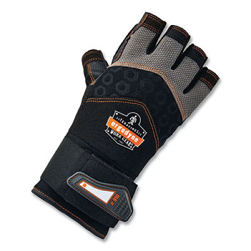 ergodyne ProFlex 910 Half-Finger Impact Gloves + Wrist Support, EN388: 1121X, 12" Long, Small, Black, Pair (17712)