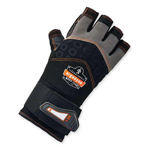 ergodyne ProFlex 910 Half-Finger Impact Gloves + Wrist Support, EN388: 1121X, 12.75" Long, X-Large, Black, Pair (17715)