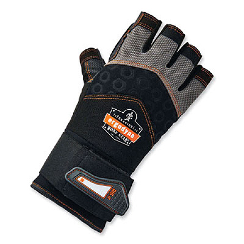 ergodyne ProFlex 910 Half-Finger Impact Gloves + Wrist Support, EN388: 1121X, 12.5" Long, Large, Black, Pair (17714)