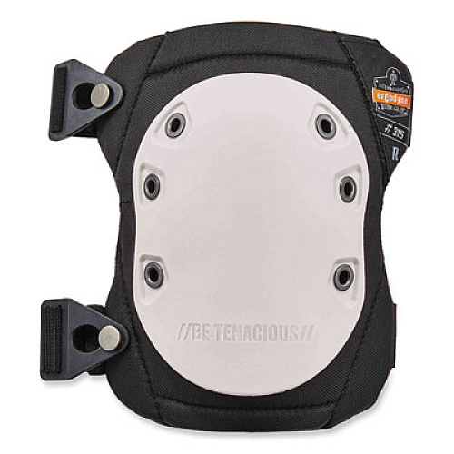 ergodyne ProFlex 315 Abrasion-Resistant Knee Pads, Long Textured White Hard Cap, Buckle Closure, Pair (18315)