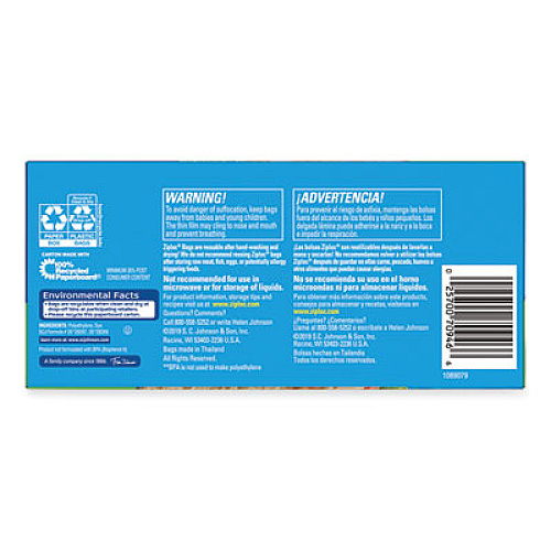 Ziploc Sandwich Seal Top Bags, 6.5" x 5.88", Clear, 270/Box (383217)