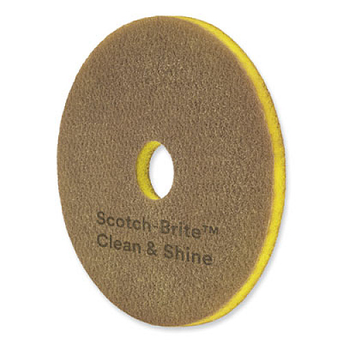Scotch-Brite Clean and Shine Pad, 18" Diameter, Brown/Yellow, 5/Carton (09543)