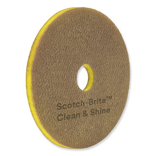 Scotch-Brite Clean and Shine Pad, 18" Diameter, Brown/Yellow, 5/Carton (09543)
