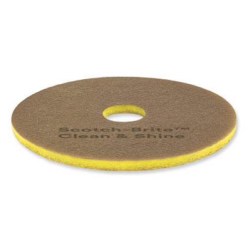 Scotch-Brite Clean and Shine Pad, 18" Diameter, Brown/Yellow, 5/Carton (09543)
