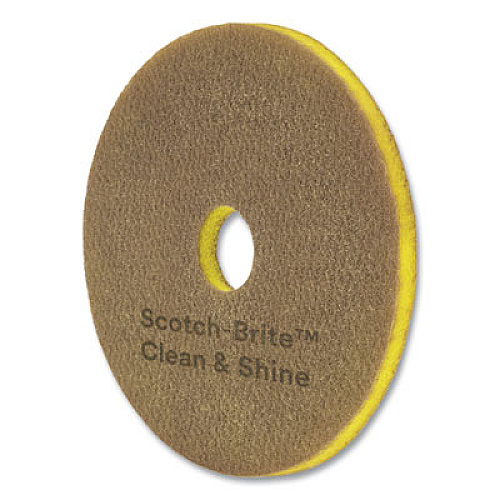 Scotch-Brite Clean and Shine Pad, 14" Diameter, Brown/Yellow, 5/Carton (09548)