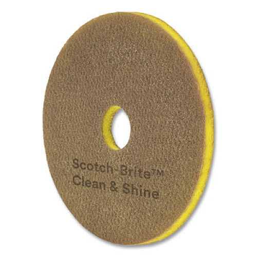Scotch-Brite Clean and Shine Pad, 12" Diameter, Brown/Yellow, 5/Carton (09550)