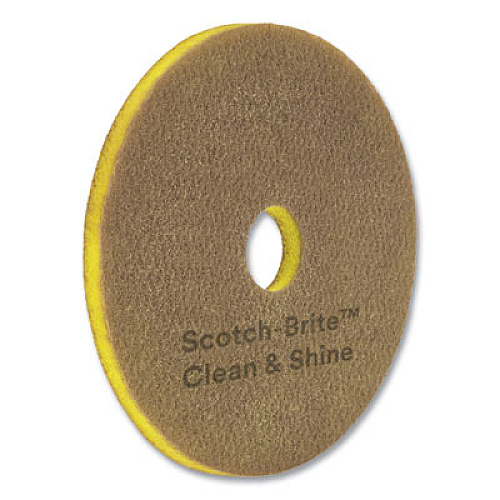 Scotch-Brite Clean and Shine Pad, 15" Diameter, Brown/Yellow, 5/Carton (CS15)