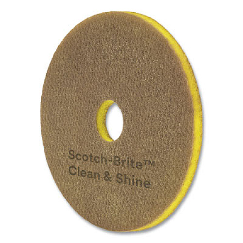 Scotch-Brite Clean and Shine Pad, 19" Diameter, Brown/Yellow, 5/Carton (CS19)