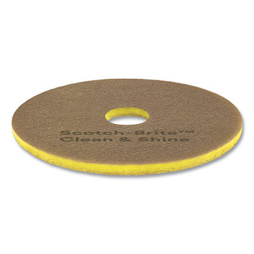 Scotch-Brite Clean and Shine Pad, 19" Diameter, Brown/Yellow, 5/Carton (CS19)