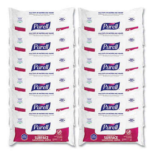 PURELL Foodservice Surface Sanitizing Wipes, 1-Ply, 7.4 x 9, Fragrance-Free, White, 72/Pouch, 12 Pouches/Carton (937112CT)