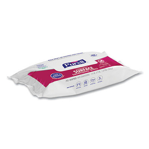 PURELL Foodservice Surface Sanitizing Wipes, 1-Ply, 7.4 x 9, Fragrance-Free, White, 72/Pouch, 12 Pouches/Carton (937112CT)