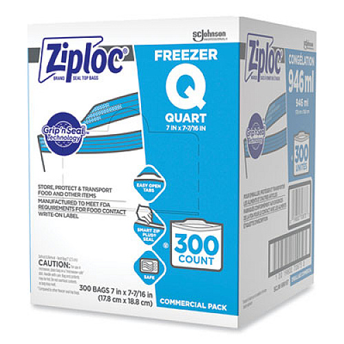 Ziploc Zipper Freezer Bags, 32 oz, 7" x 7.75", Clear, 300/Carton (364957)