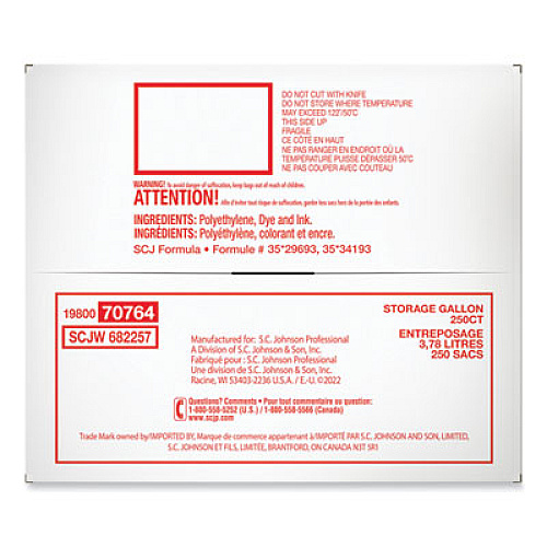 Ziploc Double Zipper Storage Bags, Triple System Seal, Gallon, 10.56" x 10.75", Clear, 250/Box (364948)