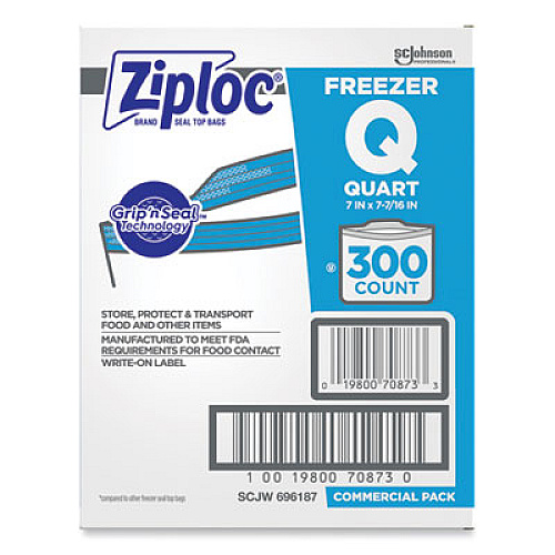 Ziploc Zipper Freezer Bags, 32 oz, 7" x 7.75", Clear, 300/Carton (364957)