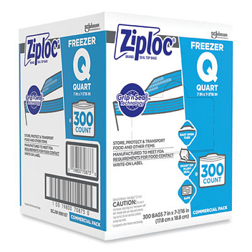 Ziploc Zipper Freezer Bags, 32 oz, 7" x 7.75", Clear, 300/Carton (364957)